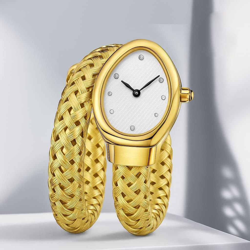 Luxury Snake-Style Ladies Watch – Elegant Gold Coil Bracelet (SKU-WW01)