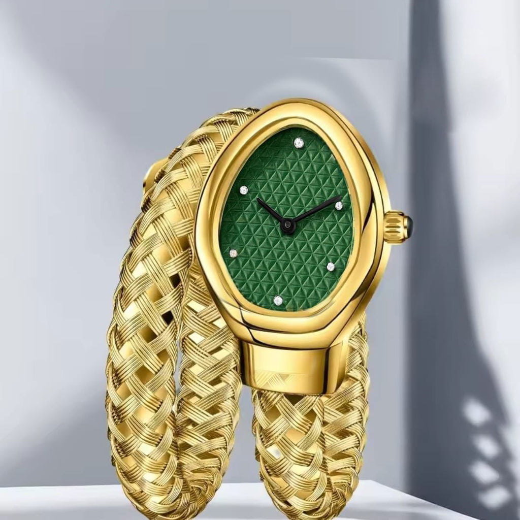 Luxury Snake-Style Ladies Watch – Elegant Gold Coil Bracelet (SKU-WW02)