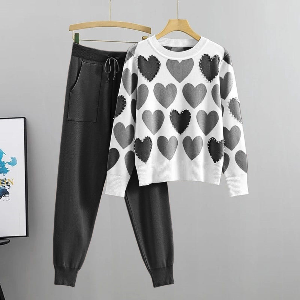Heart Printed Pearl Work Winter Tracksuit (SKU-WWTS-02)