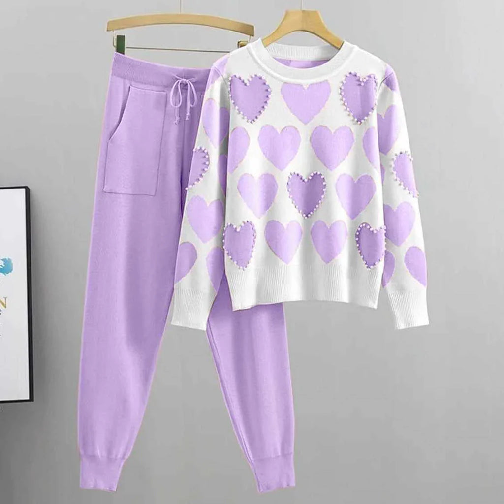 Heart Printed Pearl Work Winter Tracksuit (SKU-WWTS-04)