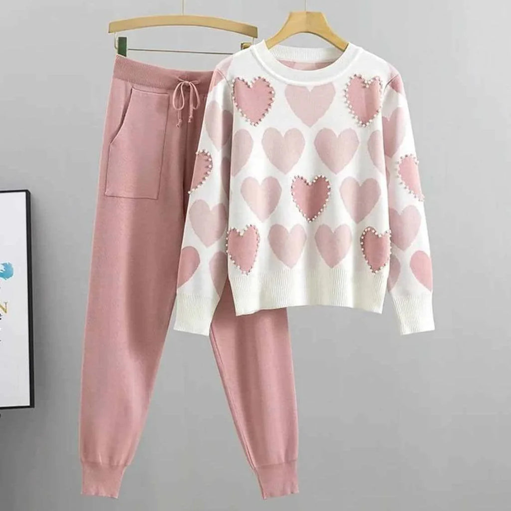 Heart Printed Pearl Work Winter Tracksuit (SKU-WWTS-05)